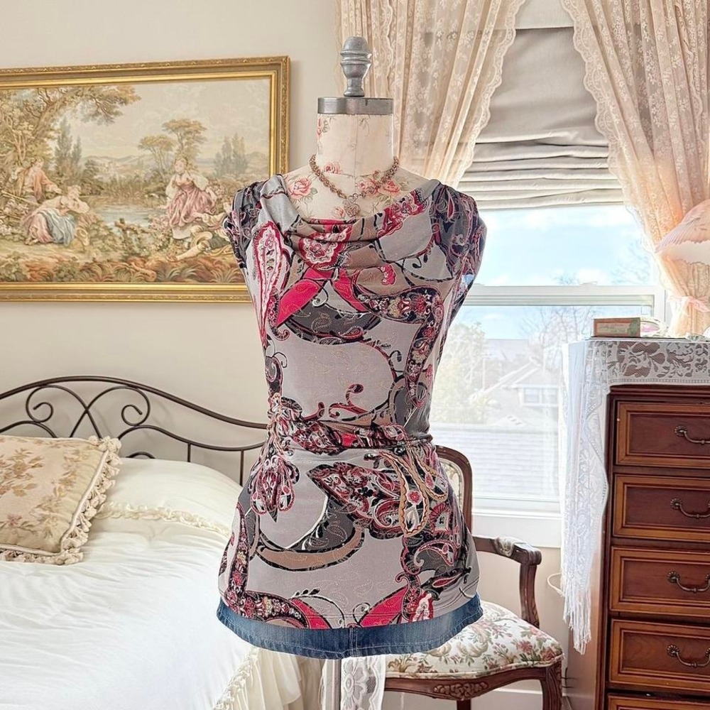 Y2K pink‎ paisley cowl neck top jenni and marlis size medium